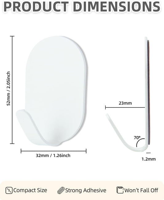 White Adhesive Hooks, 6-Pack Heavy Duty No Drill Bathroom Hooks | Waterproof & Rustproof Stainless Steel, Strong Adhesion, Holds Up to 11 lbs, Self Adhesive Wall Hooks for Towels & Robes