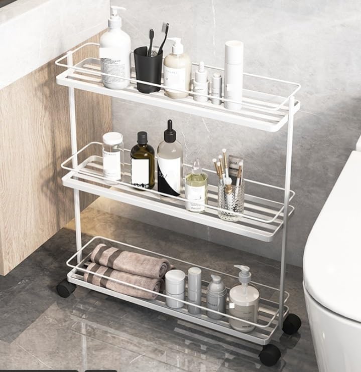 3-Tier Narrow Rolling Storage Cart Metal Utility Rack with Wheels Space-Saving Organizer for Bathroom Kitchen Laundry Room Long-Lasting(Gold)