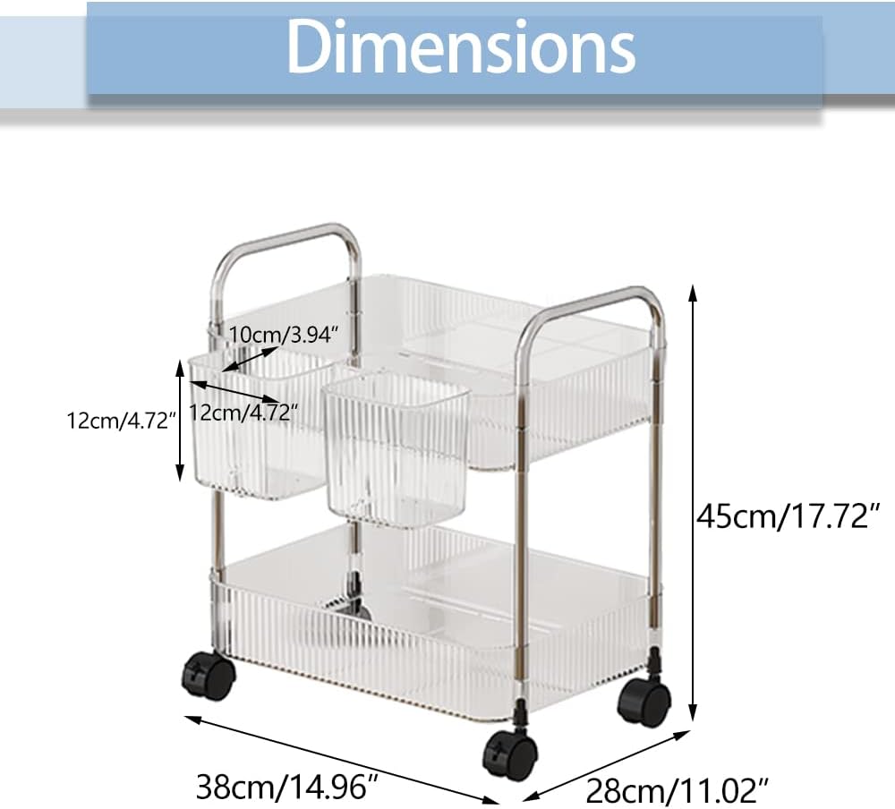 2-Tier Utility Rolling Cart Storage Sofa Side Table with Wheels, Mobile Trolley Organizer with for Office Home Kitchen Organization, Cream White