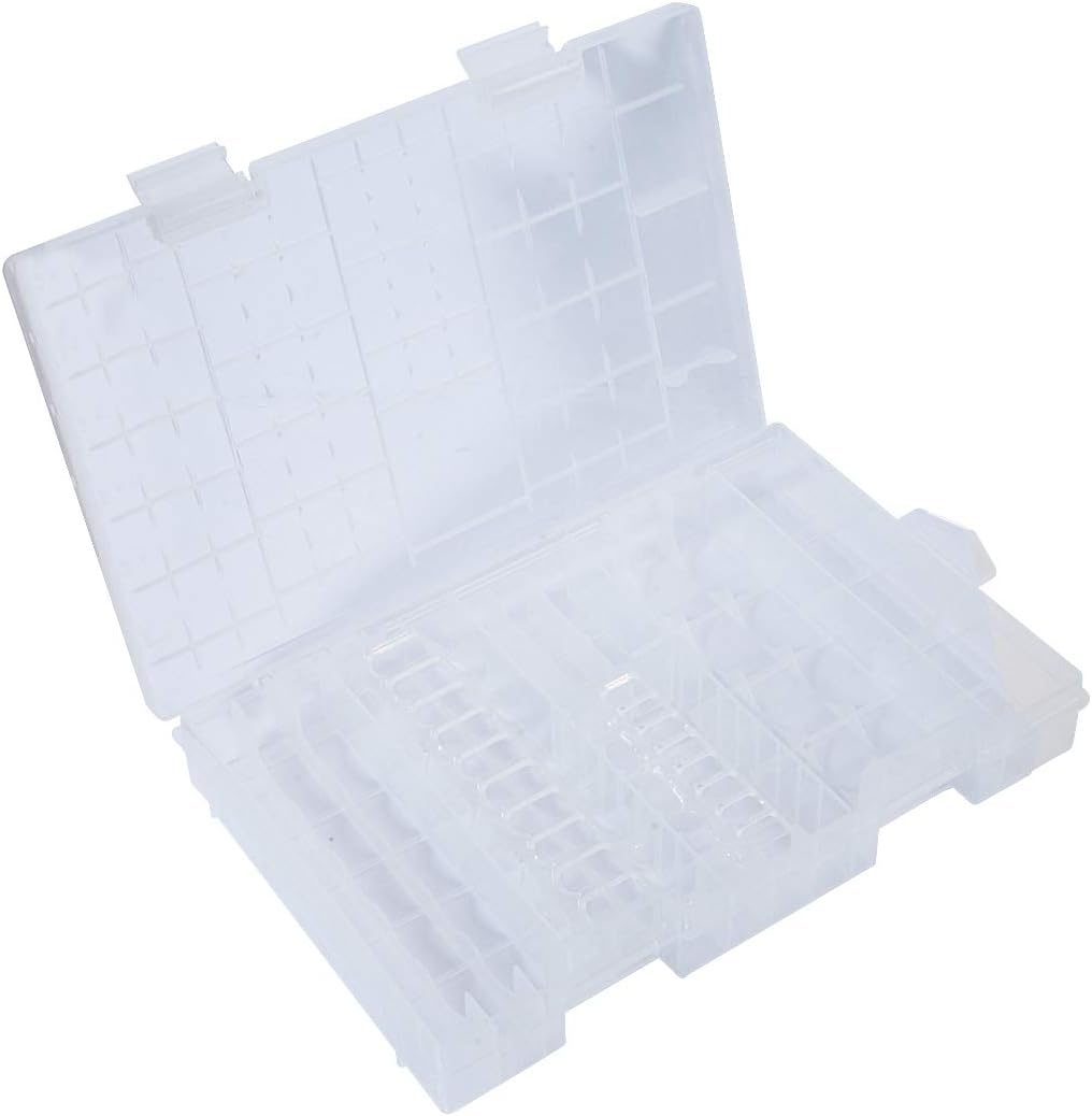 47 Batteries Organizer Storage Case Box Holder Clear Plastic Container Portable- Holds 16 AAA+20 AA+ 2 9V+5 C+4 D Various Sizes and Tester