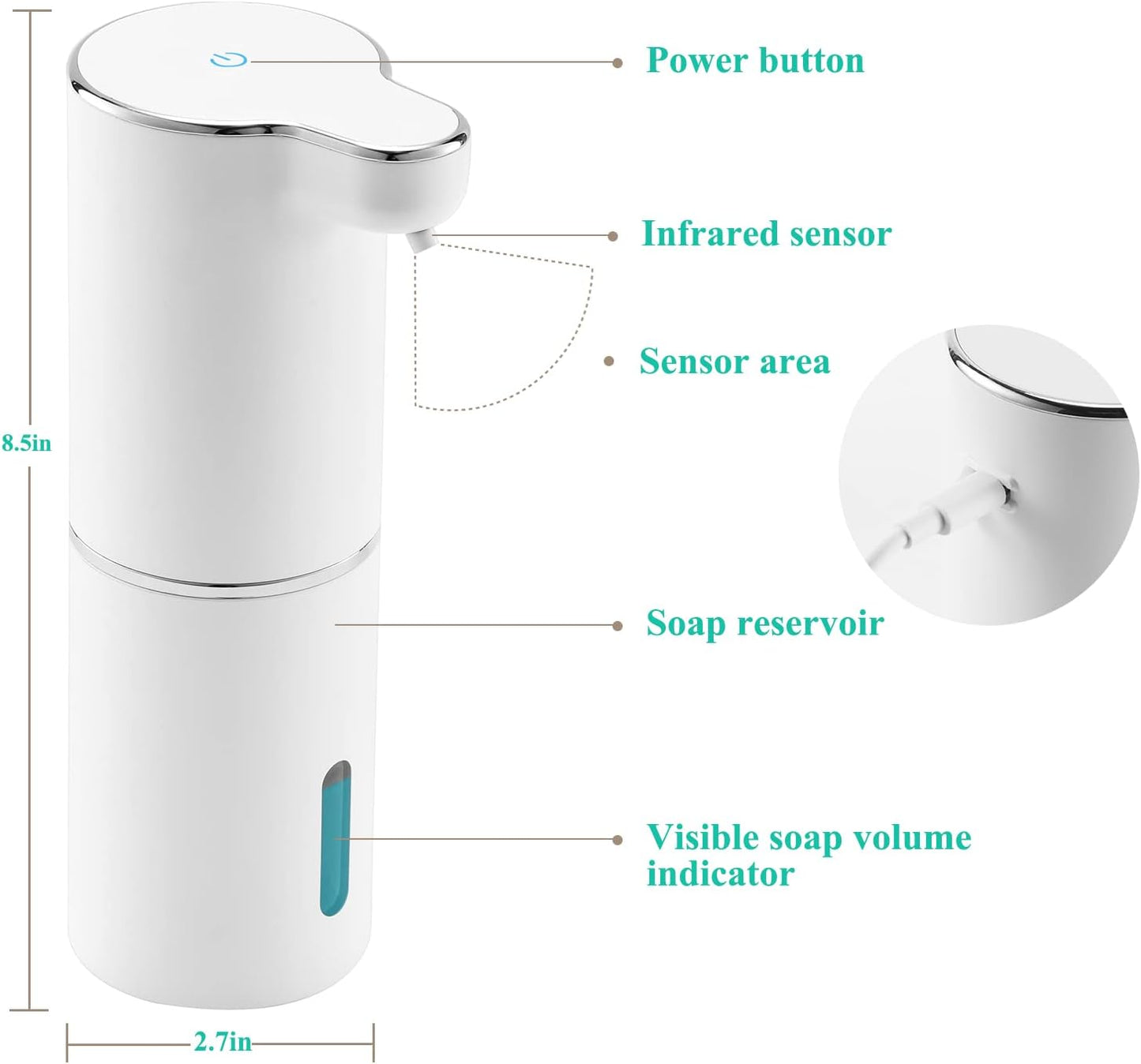 LAOPAO Soap Dispenser, Automatic Foaming Hand Soap Dispenser Touchless Rechargeable Bathroom Countertop Soap Pump for Kids Xmas Gift 300ml