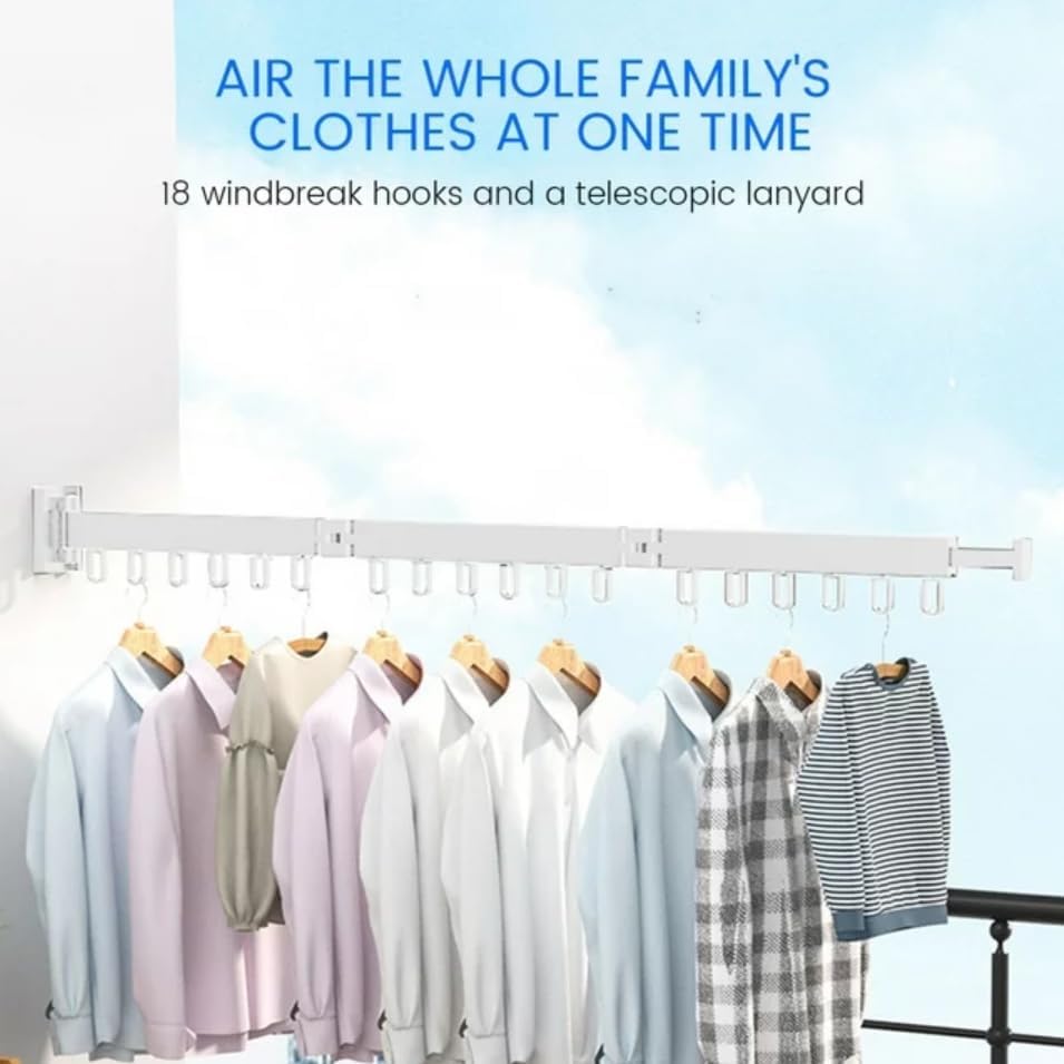 Clothes Drying Rack Wall Mounted Retractable, Aluminum Collapsible Laundry Organizer, Space-Saver Hanger Holds Quilts for Bedroom Bathroom Balcony (Grey)