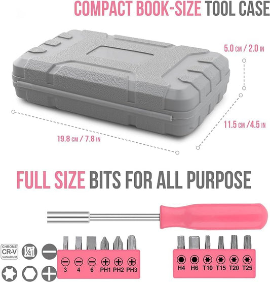 24PCS Mini Compact Pink Household Hardware Tool Set, Beginner Basic DIY Small Repair Tool Kit for Women, Home Assembly Mainten ance Hand Tools, Premium Gift Set for Household Daily Repairs 