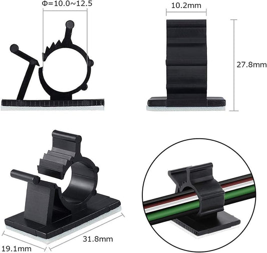 Viaky 30 Pcs Black Cable Wire Clips Adjustable Nylon Wire Holder Adhesive Cable Management Suitable for Maximum Diameter 0.6 inch (15.4mm) Cables