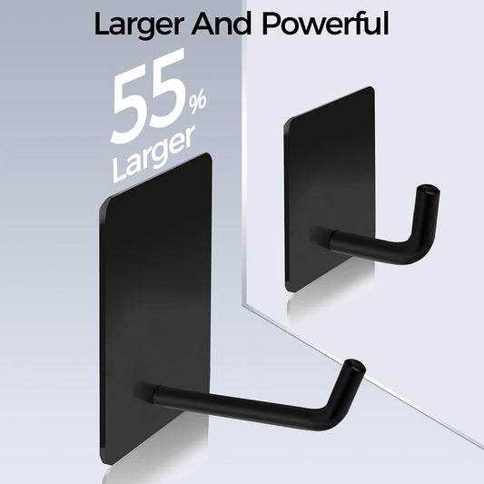 Adhesive Hooks Heavy Duty, Long Stainless Steel Self Adhesive Wall Hook, Sticky Towel Hangers for Kitchen Bathroom, Waterproof Stick on Door Hooks for Hanging Key Hat Coat 4Pack(Black)