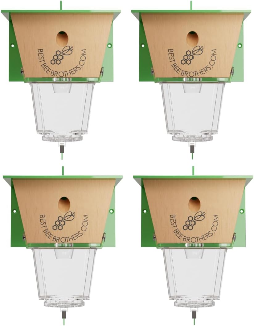 Best Bee Brothers Ultimate Carpenter Bee Trap for Outside | Large Clear External Receptacle, Internal Bee Vault, Spring-Loaded Door, 5.75" L x 6" W x 4.5" H