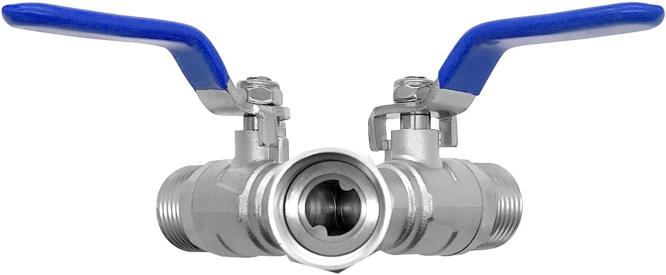 Beduan 304 Stainless Steel Hose Splitter 2 Way Y Garden Hose Bib Splitter with Long Handle Water Hose Ball Shut Off Valve 3/4 GHT Threaded