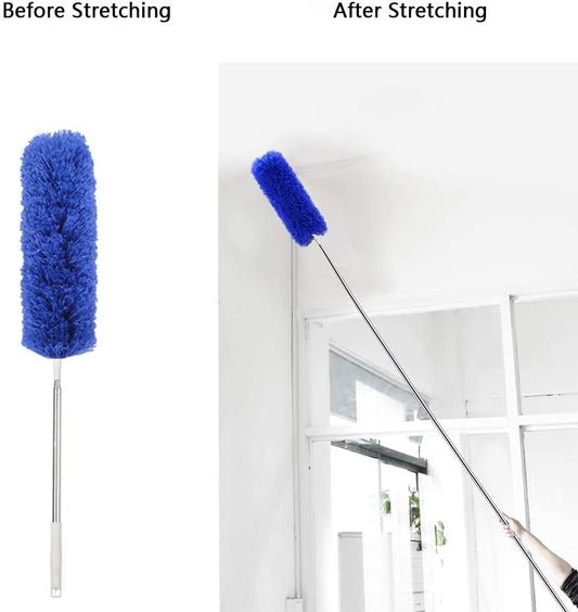 Microfiber Telescoping Duster, 51.18"Extendable, Scratch-Resistant Cover, Stainless Steel Pole, Detachable Bendable Head, Washable, for High Ceilings for Cleaning Cobweb, High Ceiling Fan, Blue