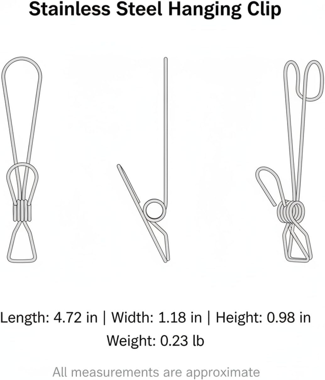 Stainless Steel Hanging Clips for Wet Laundry - Space Saving Hook & Clip Hanger for Bathroom Shower Rods, Towel Bars & Closet Organization