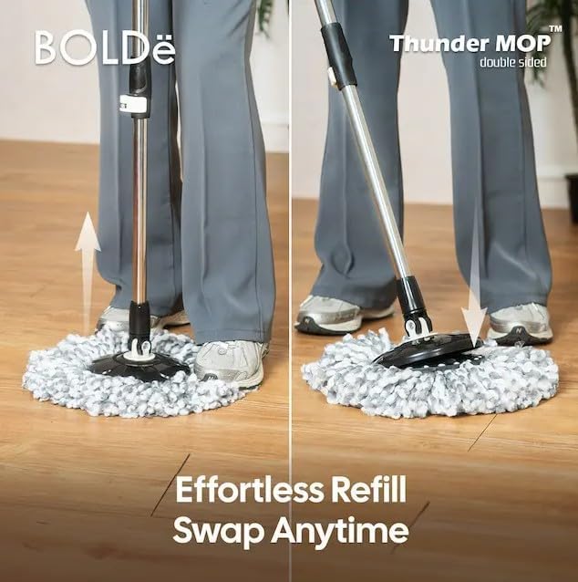 Thunder Mop Spin System -Double-Sided- 2 Compact Stackable 6L Buckets, Microfiber Head, Stainless Steel Wringer, Antifungal Quick-Dry Cleaning, Soap Dispenser, 3 Free Refills (Lime/Forest Green)