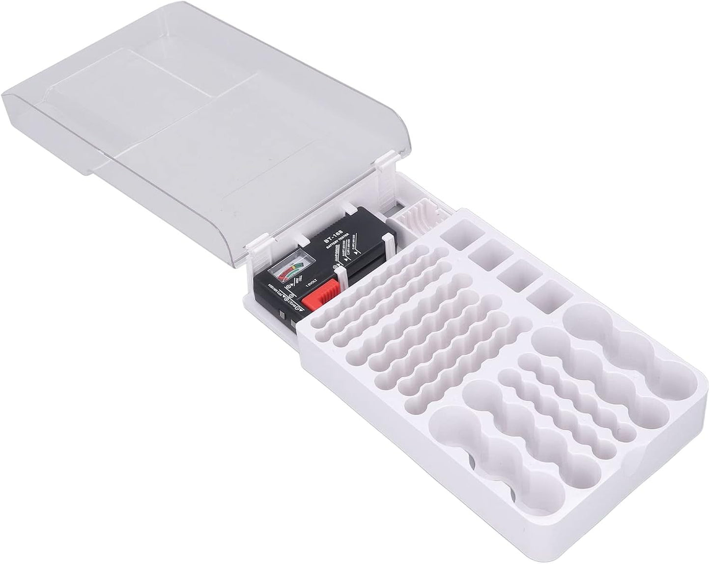 Battery Organizer Storage Box with Tester,Clear Lid Battery Organizer Storage Case Holder Holds 93 Batteries Battery Storage Box Battery Carrying Case(Batteries are Not Included)