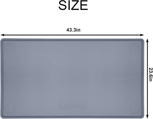 Silicone Waterproof Plant Mat for Indoor Plants & Hydroponic Systems | Non-slip waterproof silicone mat, easy to clean, rolls and folds for compact storage, 0.4" raised edge, 43.3 × 23.6 in, Gray.