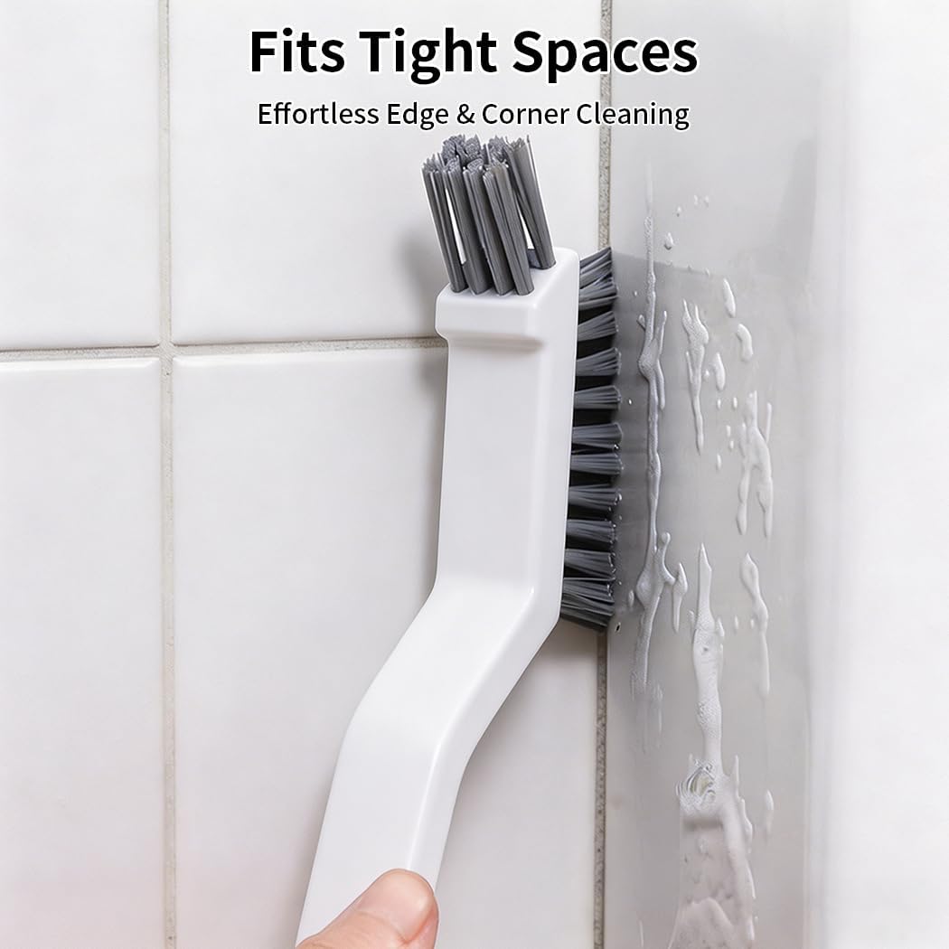 3-in-1 Grout Brush and Crevice Cleaner,with V-Shaped Bristles & Hair Clip-Multi-Surface Gap Cleaning Tool for Bathroom Tiles,Kitchen,Window Tracks,and Narrow Corners (White)