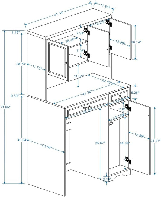 Over The Washer Dryer Storage Shelf Cabinet, Laundry Room Organizer with Basket, Drawer & Adjustable Shelves, Maximize Space Above Compact Washing Machine, Easy Assembly, Antique White