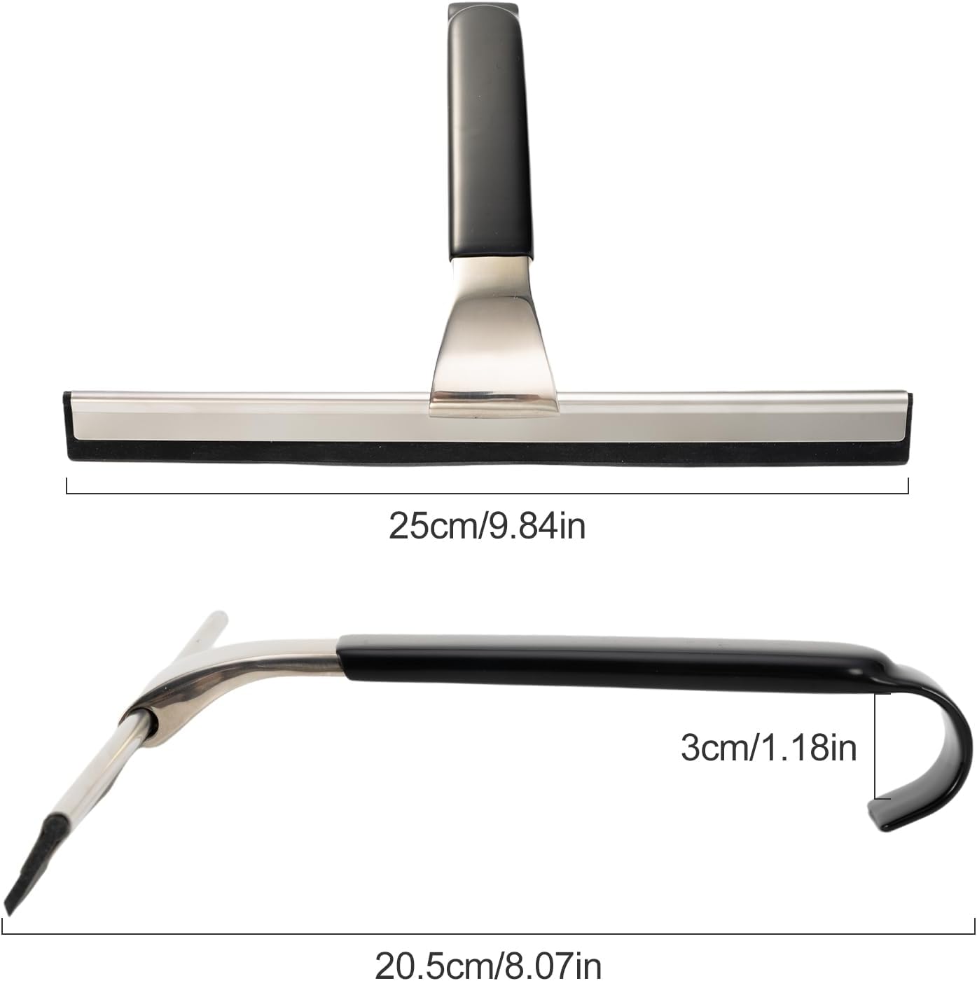 10" Wide Stainless Steel All-Purpose Shower Squeegee for Glass Doors, Shower Glass Squeegee with Hook, Squeegee for Shower Glass, Tile, Bathroom, Car Glass, Mirror