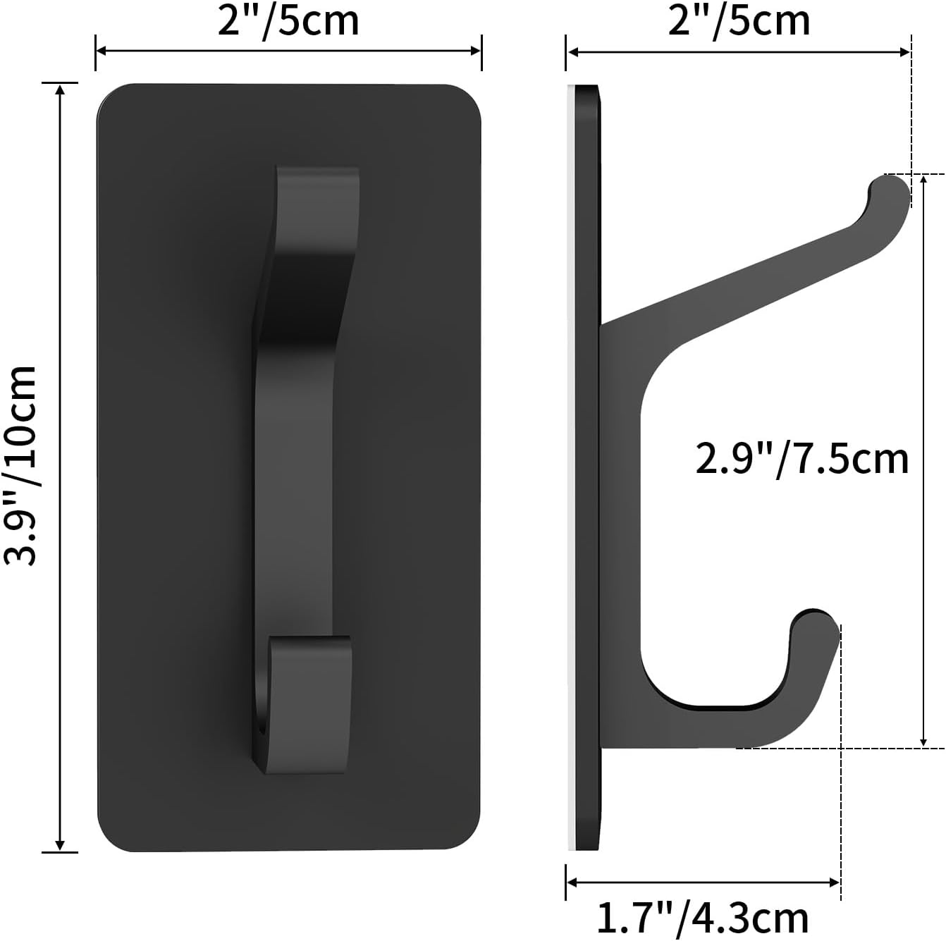 STWWO Adhesive Wall Coat Hooks, Black Heavy Duty Hooks for Hanging, Towel Hooks for Walls No Damage, 4 Pack