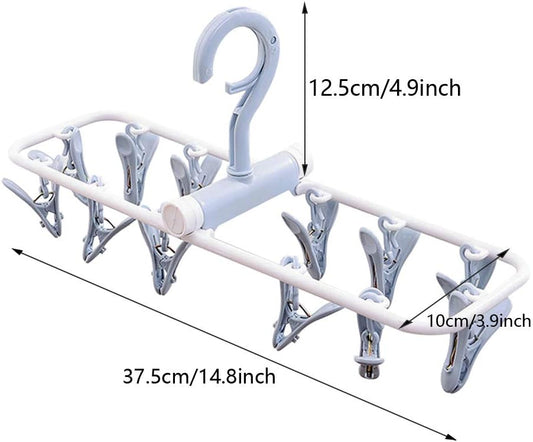 ZACI 2 Pack Clothes Drying Rack,12 Clips Laundry Drying Rack Folding Sock and Underwear Plastics Hanger