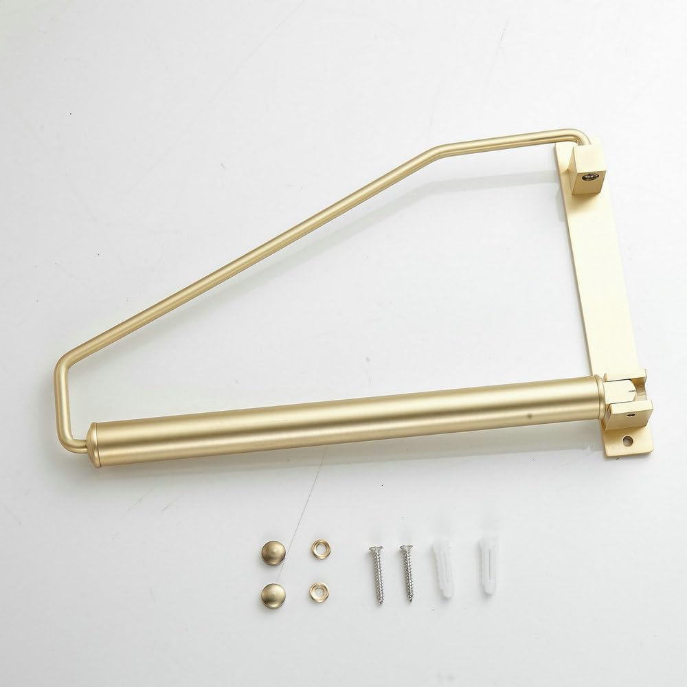 Folding Clothes Hanger Gold Brushed Drying Clothes Rack Wall-Mounted Space Saver for Laundry Room Closet, Brass, 12 Inch