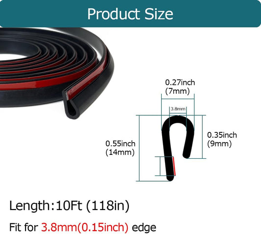 Clear Rubber Edge Trim, U Channel Rubber Seal Strip with Self-Adhesive Tape, Metal Edge Protector Fit for 0.15", 20Ft (236 in)