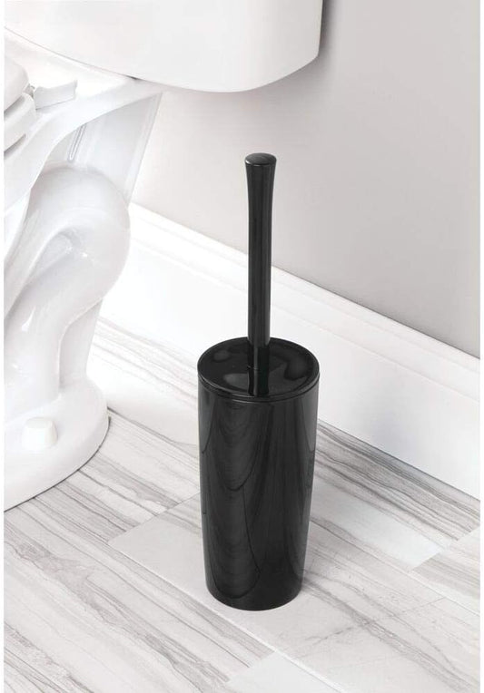 mDesign Slim Plastic Toilet Bowl Brush and Holder Set, Modern Compact Storage Organizer Cleaner Scrubber for Toilet - Heavy Duty Cleaning Plunger for Bathroom, Aura Collection - White