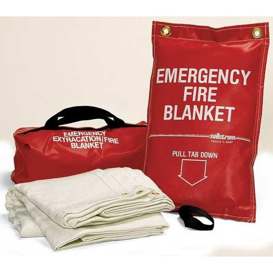 High Temperature Resistant 100% Fiberglass Emergency Fire Blanket with Red Vinyl Hanging Pouch, 6' x 5', White