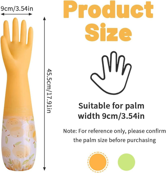Dishwashing Cleaning Gloves, Rubber Kitchen Glove 2 Pairs | Reusable Latex Free Gloves with Cotton Lined, Long Waterproof Household Glove for Laundry Cleaning Working Gardening Cooking