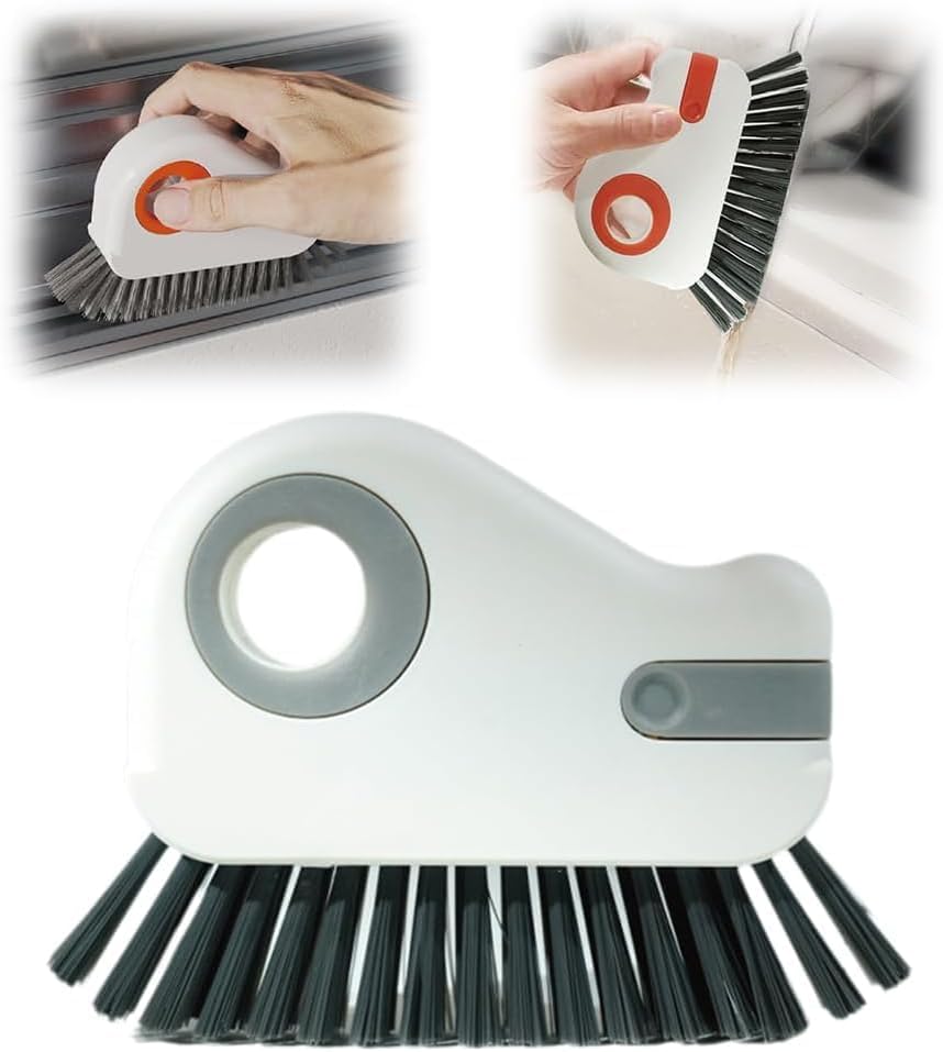 2 in 1 Groove Cleaning Brush, Window Track Cleaner Brush with Hidden Scraper, Crevice Cleaning Brush for Sliding Door Track, Window Sill, Narrow Gaps, Kitchen & Bathroom Cleaning Tool (Orange)