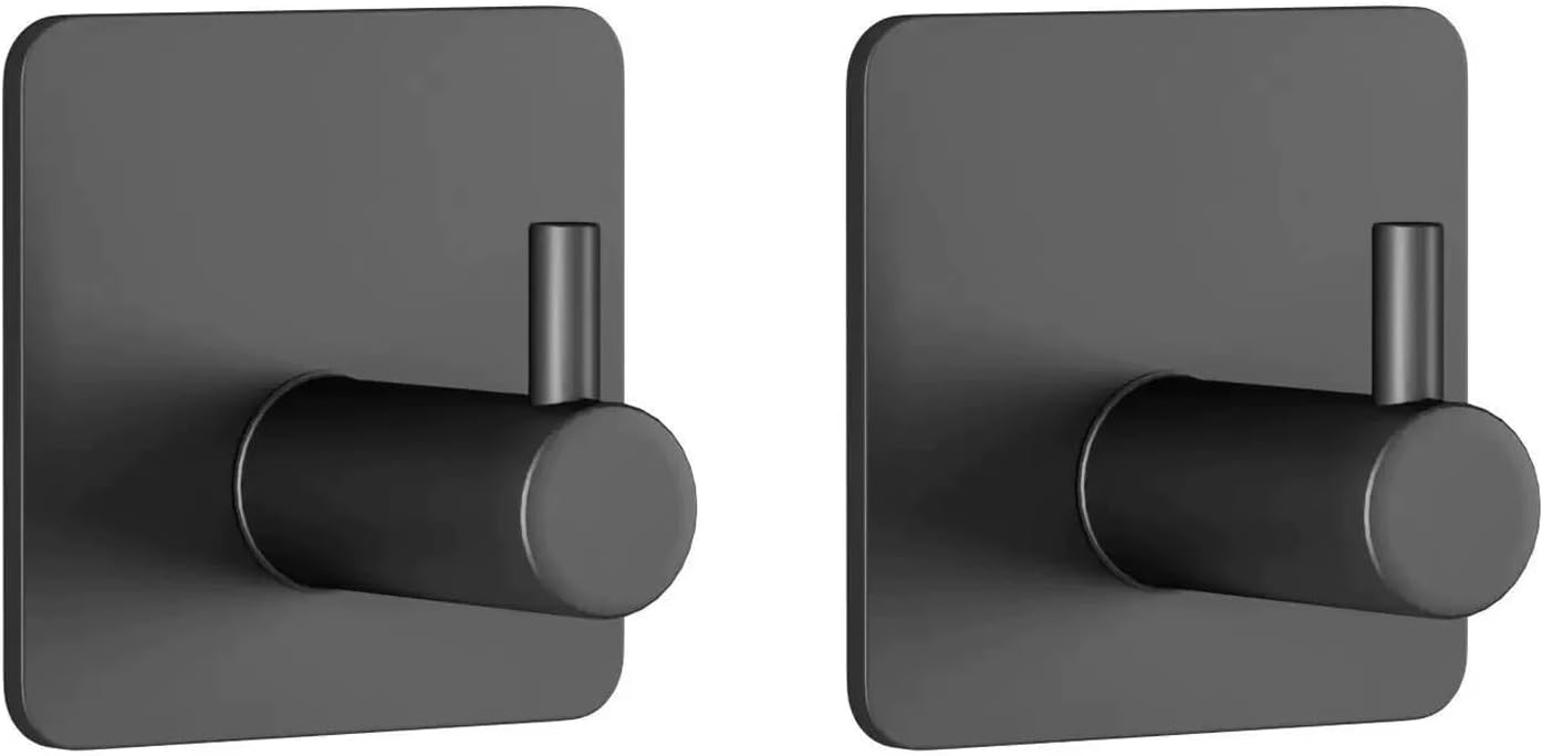 2 Pack Large Heavy Duty Waterproof Adhesive Hooks - Black, Strong Self-Stick Wall Hangers for Hanging Towels, Coats & Keys, Ideal for Bathroom, Kitchen, Door & Outdoor Use