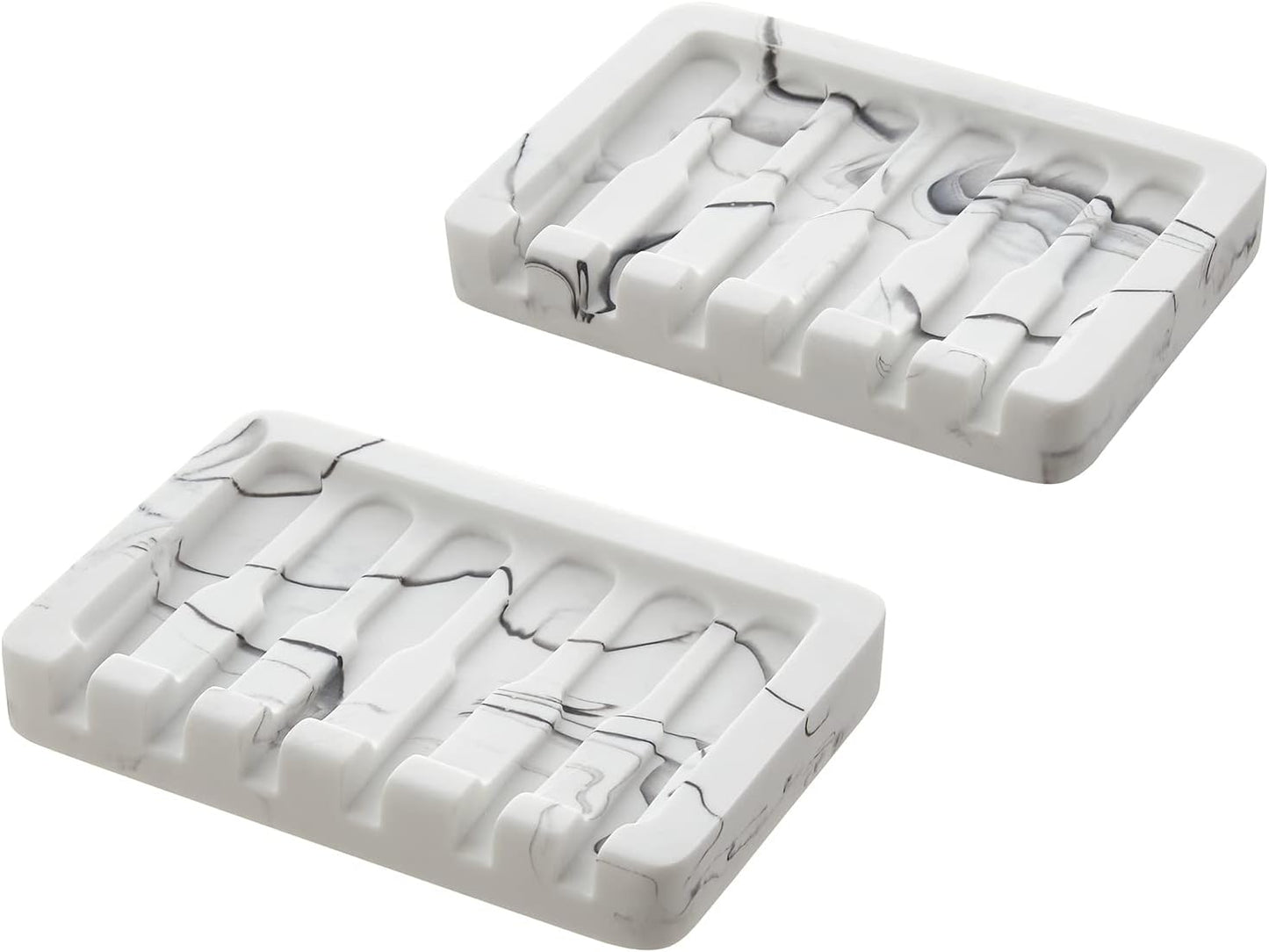INIUNIK Self Draining Soap Dish - Marble Look Soap Holder Tray Savers Box Container Sponge Holder for Bathroom Shower Kitchen, White