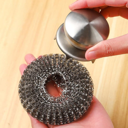 Stainless Steel Scrubber with Handle BBQ Grill Scrubber for Pots Pans and Dishes Non-Scratch Kitchen Metal for Tough Stains Scrubbing Tool 3.54X2.16X2.16In