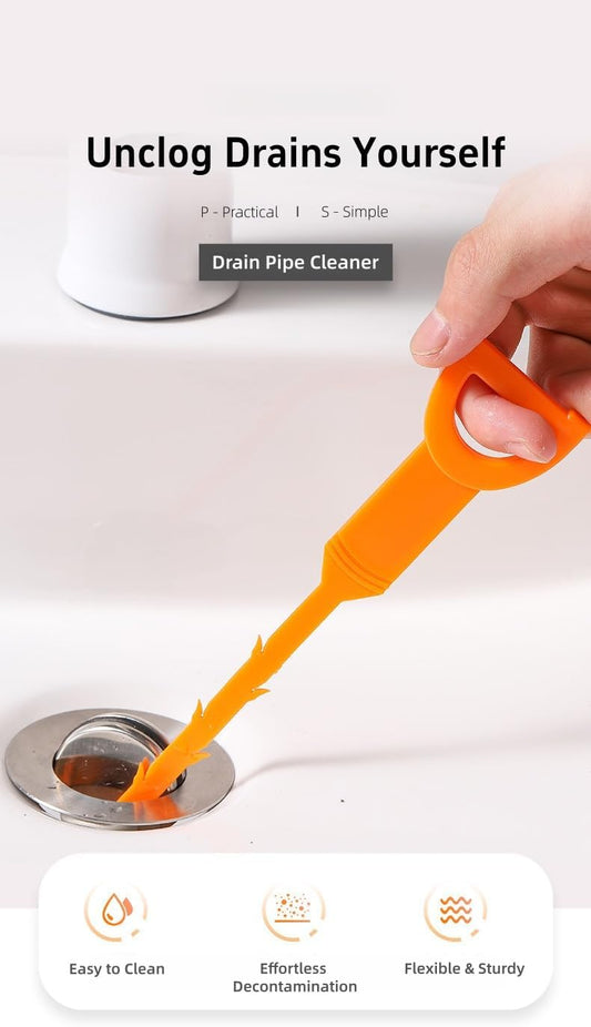 6-Piece Professional Drain Snake Cleaning Kit - Heavy Duty Clog Remover Tool for Shower, Sink, Bathtub, Toilet, Kitchen - Hair Removal Unclogger with Drill Attachment, Reusable Plastic Pipe Cleaner