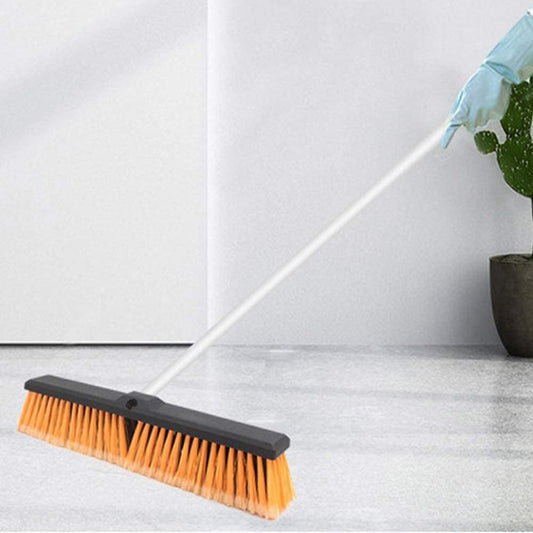 18 Inch Push Broom Brush Outdoor Heavy Duty Broom Stiff Bristles Commercial Outdoor Broom Brush for Cleaning Garage Driveway Yard Patio Deck Concrete Wood Stone Floor with 63" Long Handle