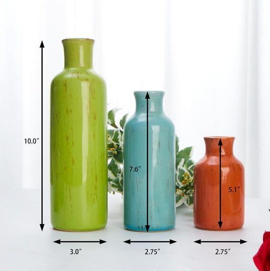 Ceramic Vase Set 3, Multi-Color Modern Vase, Rustic Farmhouse Flower Vase for Home Décor, Small Crackled Decorative Vase for Table,Bookshelf,Kitchen Counter and Entrance Decoration (Mutil-Color)