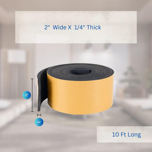 High Density Foam Weather Stripping Door Seal Strip Insulation Tape Roll for Insulating Door Frame, Window, Air Conditioner | Self Adhesive Sealing Weatherstrip (4 in x 1/4 in x 10 Ft, Black)