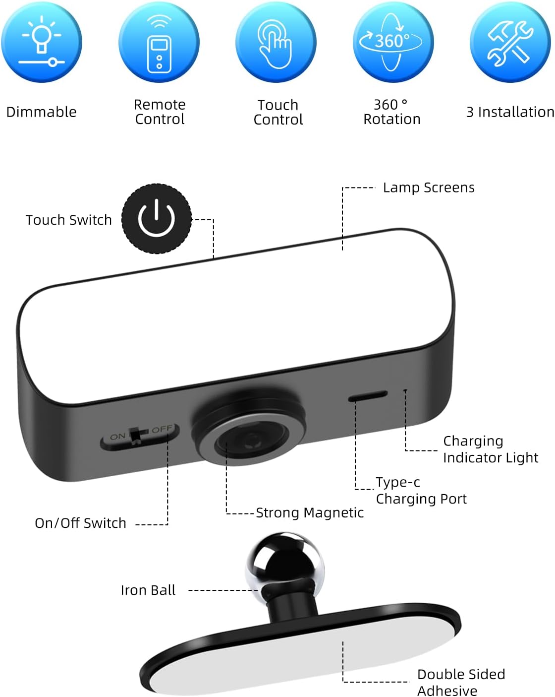 Battery Operated Wall Sconce Set of 2, Rechargeable LED Wall Mounted Light with Remote Control, Stick On Magnetic Wall Lights for Bedroom, 3 Modes Dimmable Bedside Reading Wall Lamps for Bedroom