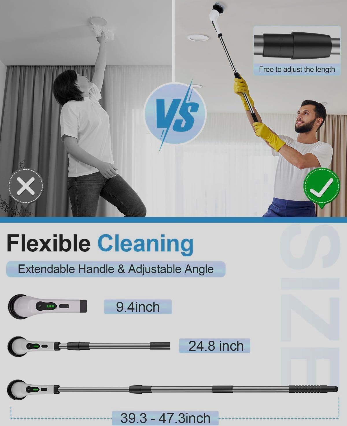 7-in-1 Electric Spin Scrubber, 25W Powerful Cordless Cleaning Brush with Adjustable Handle & 7 Replaceable Heads for Bathroom, Floor, Tile, Kitchen & Car