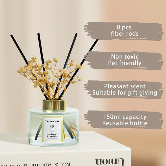 Reed Diffuser Set,5.07 fl oz (150 ml) - White Jasmine Oil Diffusers with 8 Reed Sticks,Home Fragrance Reed Diffuser for Bathroom Shelf Decor