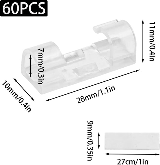 60PCS Clear Cable Clips with Self-Adhesive, Cable Organizer and Holder Finisher Wire Clamp Sticky Cord Cable Management Clips for Ethernet/TV/PV Wire on Wall, Under Desk, Home Office