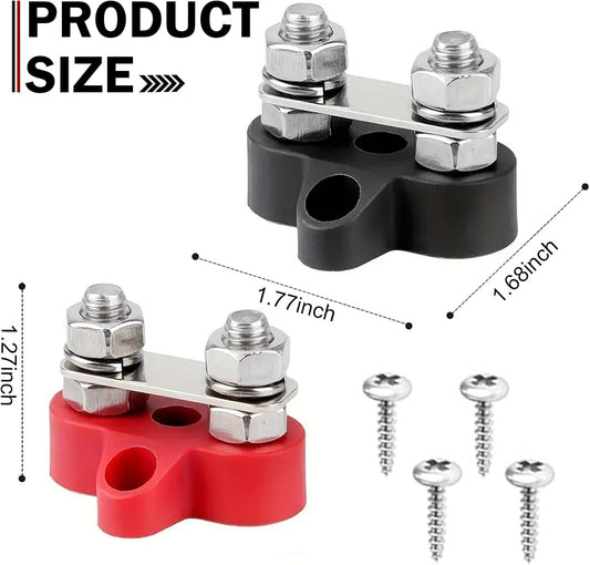 2PCS 12V Battery Terminal Distribution Blocks, M8 Dual Stud Bus Bar Terminal Block with Top Post Adapter, 5/16" Power Distribution Block Positive Negative, Fit for Car Truck Boat