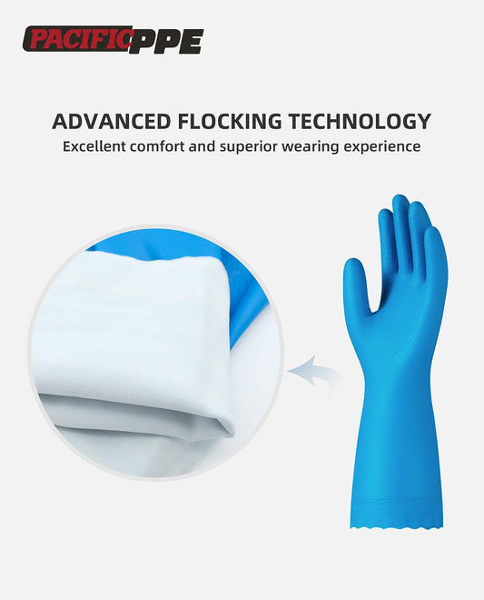 PACIFIC PPE 2 Pairs Reusable Dishwashing Cleaning Gloves with Latex Free, Cotton Lining, Kitchen Gloves, Blue, Medium