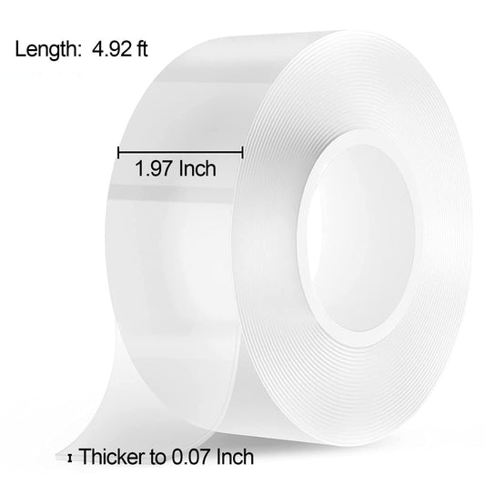 Double Sided Tape, Multipurpose Removable Adhesive Transparent Grip Mounting Tape Washable (1.97 INCH 4.92 FT)