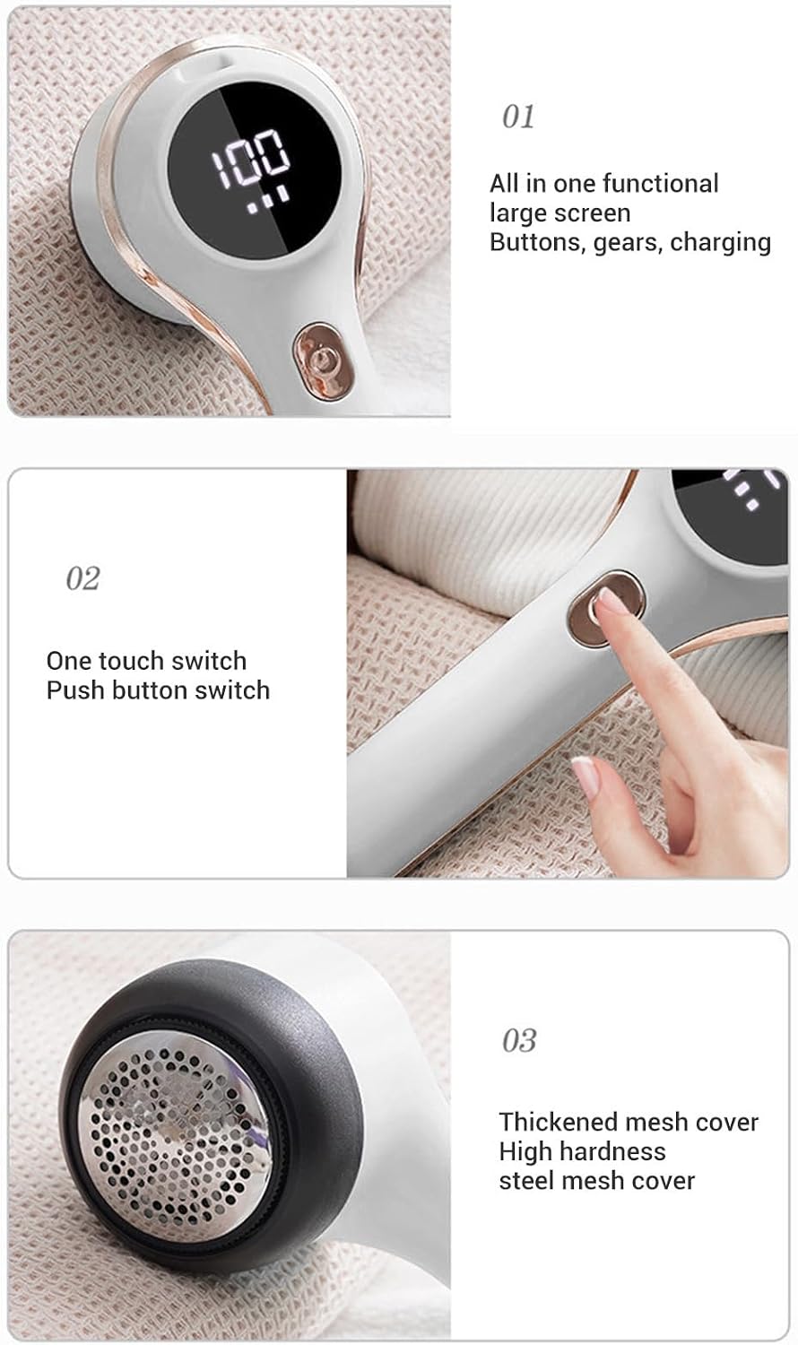 Rechargeable Electric Fabric Shaver with LED Display, 3-Speed Lint Remover for Clothes and Furniture, 6-Blade Portable Sweater Defuzzer, Battery-Powered Fuzz Remover - Green