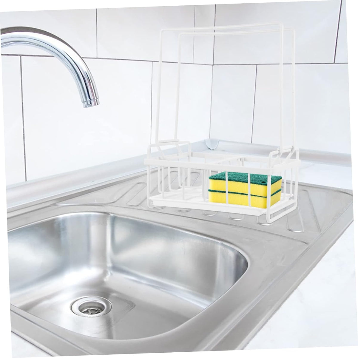 IMIKEYA Wall-mounted Sponge Holder Draining Rack for Kitchen Convenient Shelf for Sponges Dishcloths and Cleaning Tools Easy Installation Space-saving Design White