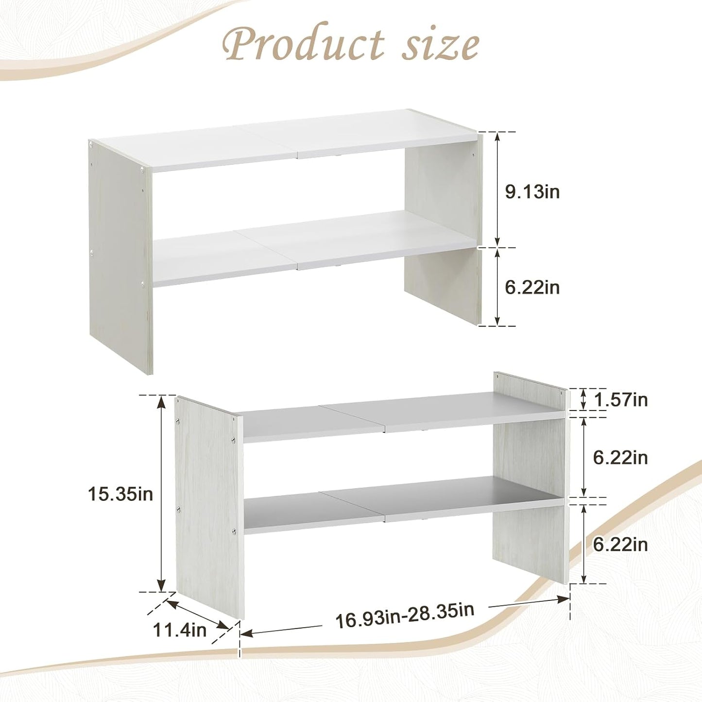 X-cosrack 2 Pack 2-Tier Shoe Rack Organizer for Closet, Expandable and Adjustable White Shoe Rack, Stackable Iron Wood Combination Shoe Storage Shelves for Closets, Entryway, Small Space, Garage