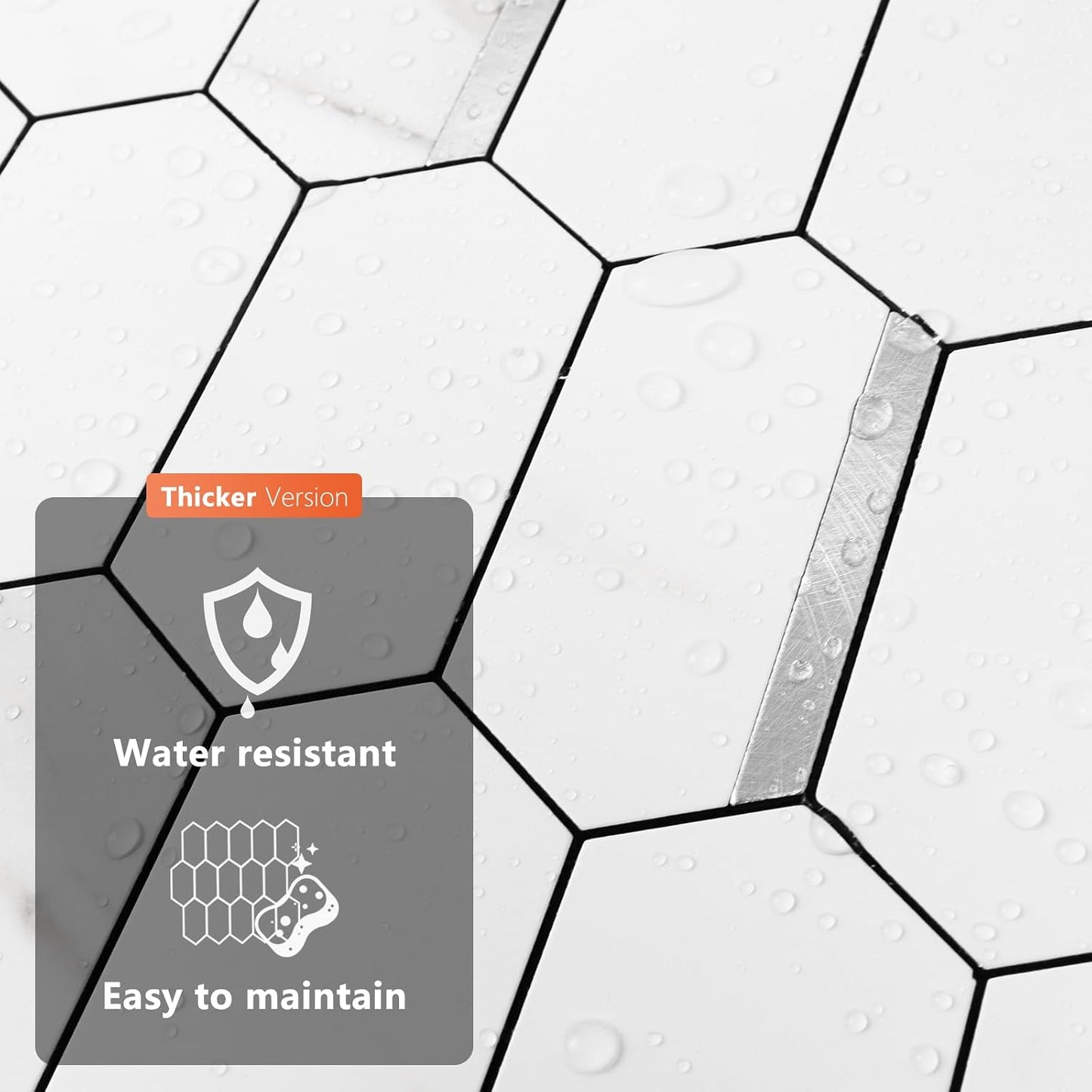 Vamos Tile Long Hexagon Peel and Stick Backsplash Tile - 10 Sheets Stick on Backsplash for Kitchen and Bathroom 12.4 x 12 Inch Glossy Wood Grain PVC Self Adhesive Mosaic Wall Tiles