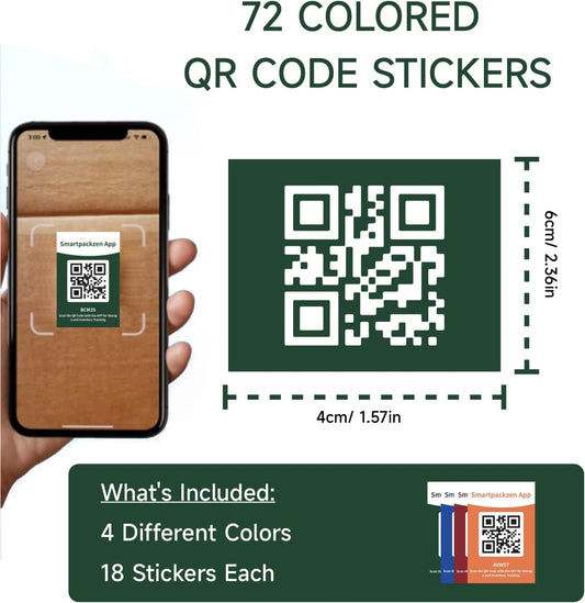 72Pcs Smart QR Code Stickers Storage Tags with Free APP | Multicolored Smart Labels for Storage Bins, Smart Labels for Moving Labels, Moving Supplies, Track Inventory