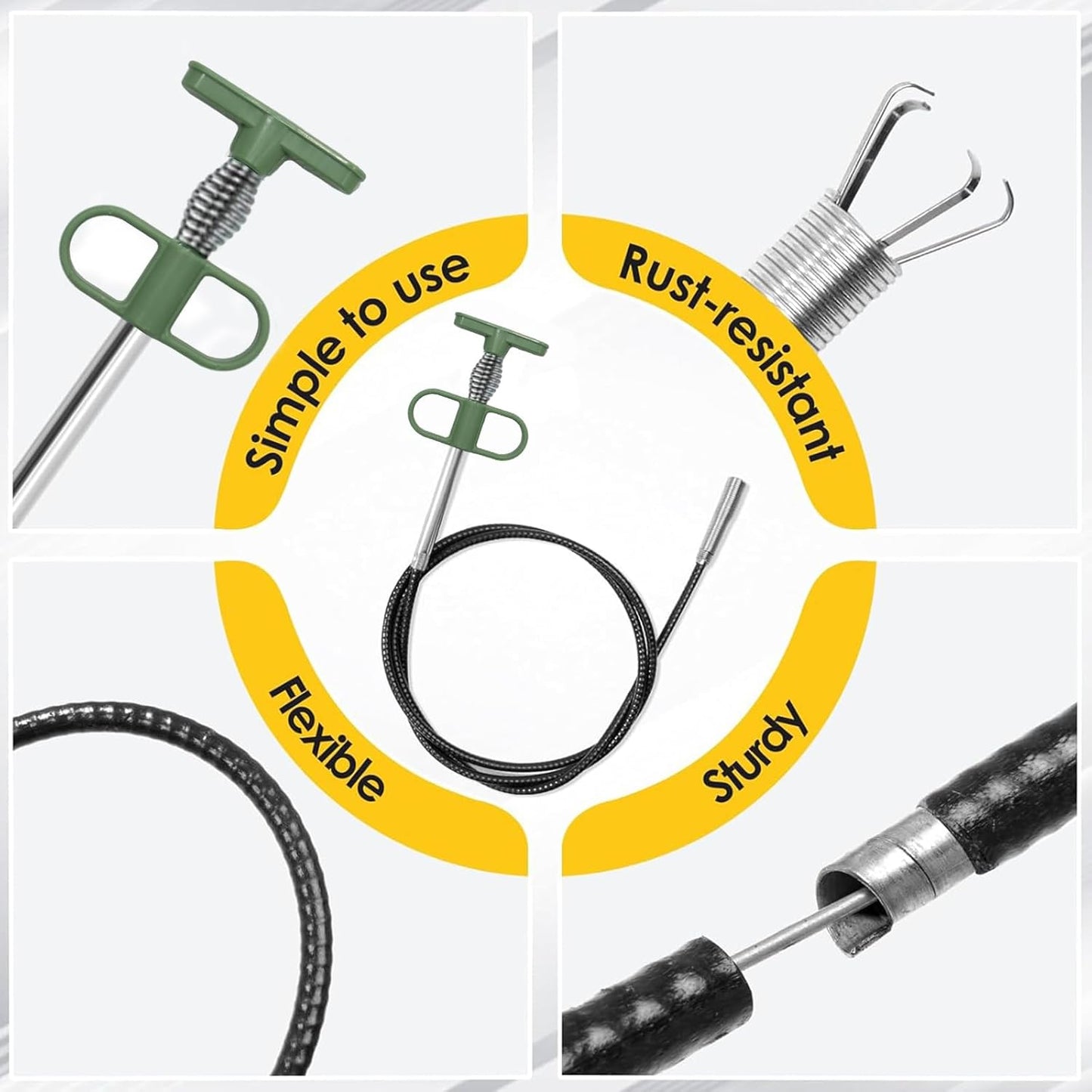 35" Flexible Drain Snake Grabber Tool, Upgraded Hair Clog Remover for Sink, Shower & Bathtub, Easy Reach Plumbing Weasel