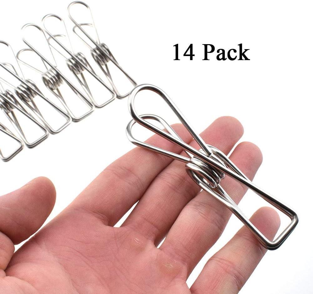HAHIYO Clothespins Chip Clips All Metal Stainless Steel No Rust Stains Strong Grip in Heavy Wind 2 Inches 24 Pack Do Not Fall Apart Open Wide for Holding Clothes Snack Bag Clamps