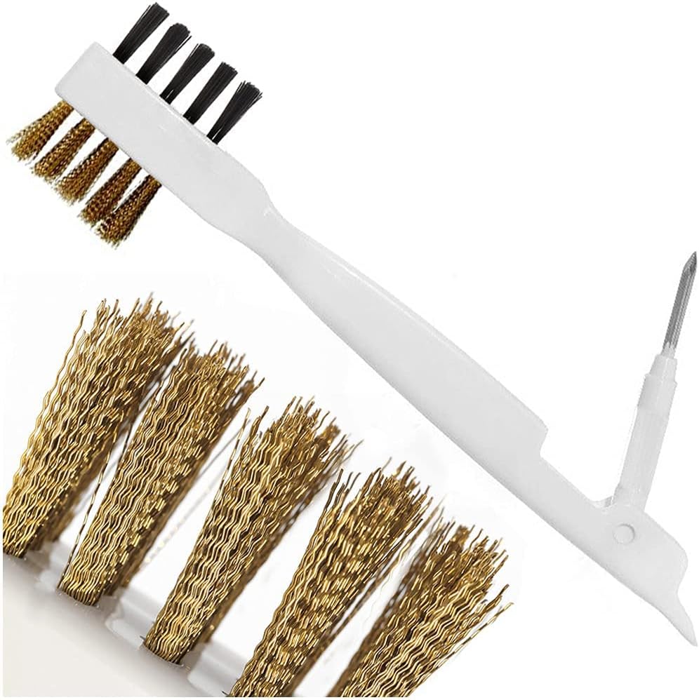 Kitchen Cleaning Scrub Brush - Deep Gas Stove Brass Wire Brushes with Stiff Bristles & Cooktop Scraper, Scrubber for Range Hood Grease Grime, Rust Cleaner for Pot Pan, Household Cleaning Tools