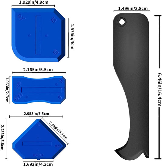4-Piece Silicone Caulking Tool Set - Sealant Finishing Scraper Kit with Flexible Plastic Scrapers for Kitchen Bathroom Sink Floor Grout Removal (Blue)